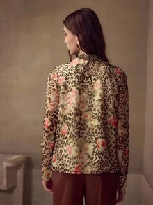 MOTF PREMIUM 女式复古豹纹优雅长袖衬衫，秋季 - 棕色 - 查看 3