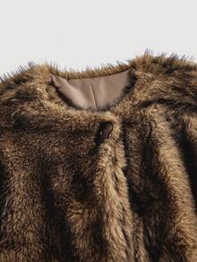 SHEIN MOD Brown Faux Fur Belted Long Jacket In Fall/Winter - Multicolor - View 5