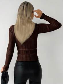 Maglione a maniche lunghe aderente con design a crociera, colore unito, di moda, autunnale, da donna