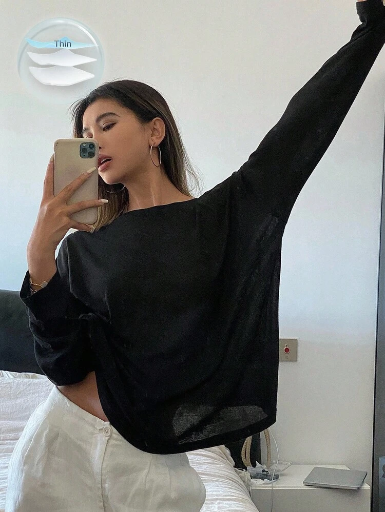 Tall Women's Relaxed Fit Round Neck Semi-Sheer Casual Oversized Pullover Top Summer