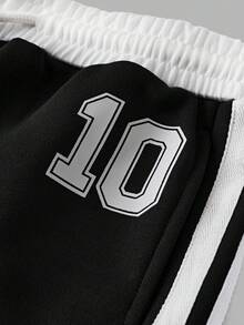 SHEIN Tween Girls Colorblock Numeric Print Loose Casual Pants, Versatile For Daily Wear And Outings - Black - View 3