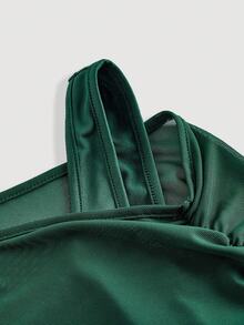 SHEIN MOD 深绿色露肩网眼二合一喇叭袖长袖女式上衣，西部风，复古风，70 年代风，单身女郎风 - 墨綠色 - 查看 3