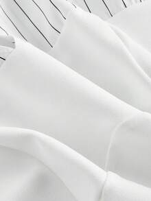 SHEIN MOD Plus Size White Contrast Striped Patchwork Asymmetric Hem Split Crop Camisole Shirt - White - View 4