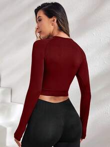 Core Rhythm Damen einfarbiges Rundhals-Raglanärmel Crop Fitness T-Shirt, Burgunderrot Crop Top, Rot Crop Top, Burgunderrot Crop Top, Langarm Crop Top, Damen Workout Crop Top, nahtloser Crop Top, Burgunderrot Top, Damen Sport Crop Top Shirt