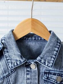 2 piezas Conjunto de Denim para Niñas, Chaqueta de Denim Corta Estilo Vintage + Jeans de Pierna Recta Holgada, Conjunto de Denim de Moda para Primavera/Otoño, Perfecto para Vacaciones y Salidas Casuales - Azul lavado medio - Ver 8