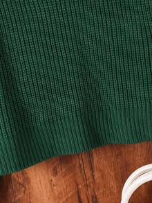 青少年女孩纯色圆领落肩休闲套头毛衣绿色短款毛衣青少年女孩绿色短款上衣青少年女孩绿色上衣针织上衣女童秋冬短款毛衣 - 墨綠色 - 查看 4