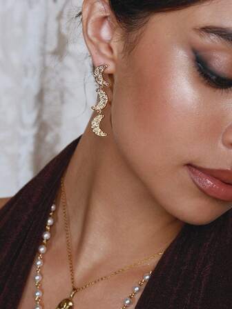 Glisma Par de pendientes con colgante de luna texturizado, metálico y geométrico chapado en oro de 18K, elegantes, lindos y de lujo para fiesta, casual, trabajo, boda, vacaciones, campamento, Y2K, para mamá, mujeres, niñas, otoño, invierno, festival, vacaciones, dinero antiguo, Halloween