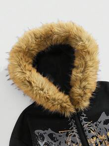 ROMWE MEN Goth 男士骷髅印花拉链连帽休闲运动衫，秋冬 - 黑色 - 查看 4