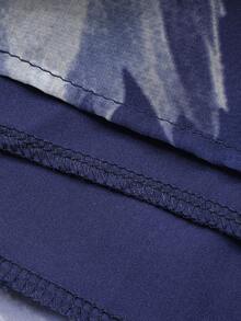 DAZY 女式花卉印花V领系带中长连衣裙，秋季 - 藍色 - 查看 7