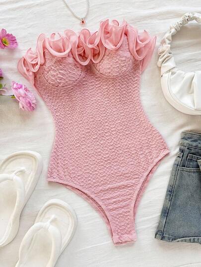 Soleia 女式荷叶边露背连体衣，适合派对、节日、约会、下午茶、度假、音乐节、海滩、夏季服装、波西米亚风、度假、钩针编织、亚麻布