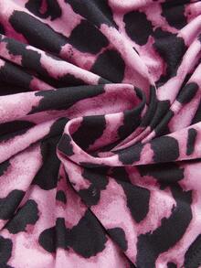 ROMWE Spring/Summer Valentine's Day 2pcs Women's Sexy Outfit - Rhinestone Letter & Leopard Print Strapless Crop Top And Drawstring Pants Set - Pink - View 4