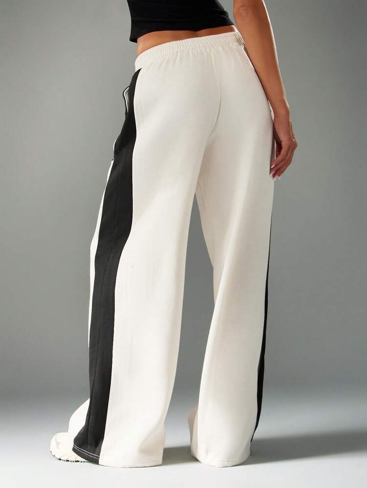 MISSGUIDED MSGD Wide Leg Joggers For Women Casual Sweatpants With Contrast Side Panels Relaxed Fit Loungewear