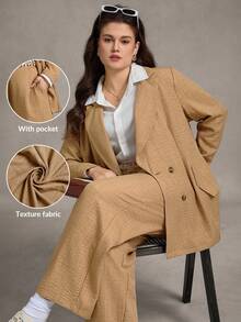 Zelara Plus Size Women's Linen-Like Slub Fabric Solid Color Asymmetrical Collar Long Sleeve Jacket And Pants Suit Set Fall Women Clothes Back To School Homecoming Business Casual Woman Country Concert Outfit Modest Old Money Stockholm Style Office Wear Teacher Outfits For Women Fall Women Clothes Korean Style Business Casual Women Teacher Outfits For Women Homecoming