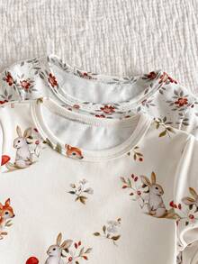 SHEIN 4pcs Young Girls Deer & Rabbit Print Long Sleeve Top And Leggings 2 Outfits Set, Casual & Fashionable Baby Pajamas Unisex Long Pajama Set Kids Pajama Sets Bamboo Pajama Set Two Pieces Pajama Set Snug Fit" Fall Winter - Multicolor - View 3