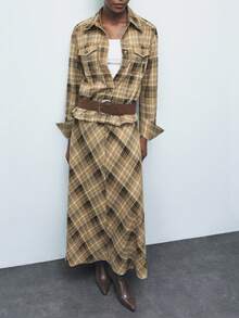 Maija Camisa casual de mujer de manga larga a cuadros, de un solo pecho, con bolsillo y holgada