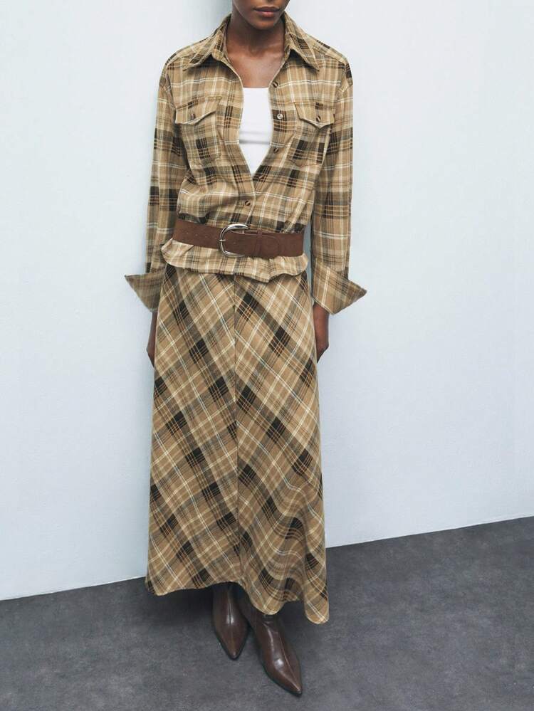 SHEIN Maija Women's Plaid Long Sleeve Single-Breasted Casual Pocket Loose Shirt