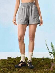 In My Nature 女士纯色松紧腰休闲宽松百搭户外短裤 - 灰色 - 查看 4