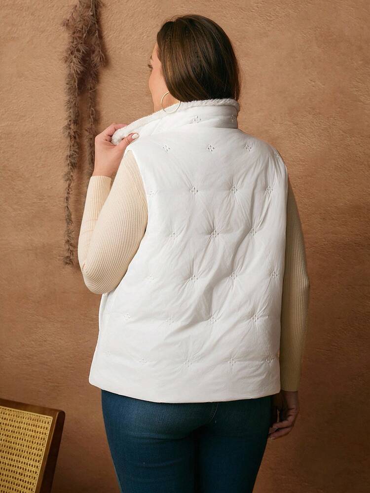 Plus Size Solid Color Sleeveless Casual Jacket, Autumn/Winter, Winter Clothes For Women, Christmas,Plus Size Winter Clothes Elegant Casual,Plus Size Women's Winter Coat,New Year Women's Clothes