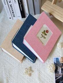 SHEIN 200 Pockets Photo Album Linen Cover DIY Writable Large Scrapbook Album 4x6 Photos Slip-In Picture Albums Children Growth - Multicolor - View 3