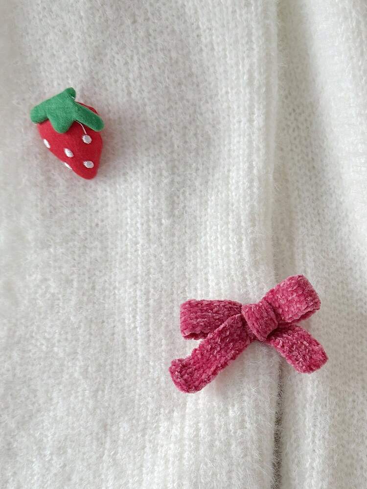 1 Áo len cardigan cho bé gái, phong cách ngọt ngào với họa tiết nơ dâu tây 3D, áo len cardigan màu trắng, thiết kế mềm mại và thân thiện với làn da, áo khoác len thời trang và dễ thương, đa năng để mặc hàng ngày và đi chơi, thích hợp cho mùa xuân/thu - trắng - Xem 7