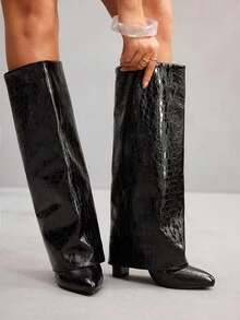 CUCCOO SZL CUCCCOO Women's Fashion Pointed Toe Leather High Heel Boots - Black - View 4