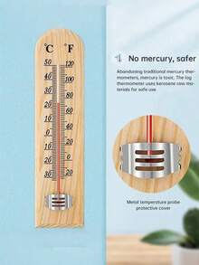 一款天然木质户外温度计，高精度，无需电池，设计简洁，适用于办公室、教室、客厅、卧室、农场和温室。壁挂式温度计 - 黃色 - 查看 2