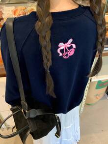 DAZY Women's Embroidered Crew Neck Thermal Lined Long Sleeve Sweatshirt, Autumn/Winter