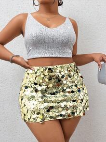 Allurite Váy sequin lấp lánh cỡ lớn cho trang phục dự tiệc năm mới - Vàng nhạt - Xem 5
