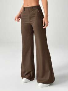 SHEIN PETITE 新款秋冬低腰休闲个性西装裤 - 咖啡棕 - 查看 3