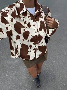 SHEIN EZwear Brown Vintage Retro Casual Short Jacket For Women, Versatile Outerwear With Cowboy/Western Vibe, Y2K 2000s Street Style, Grunge And Punk Fashion,Fall