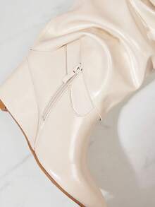 SHUZIA Bốt cao gót đế xuồng, mũi nhọn, gấp gọn qua đầu gối, thời trang dành cho nữ - Màu be - Xem 4