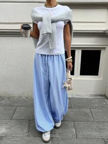 Chiquease 秋冬新款条纹街头风宽松哈伦裤 - 藍色 - 查看 6