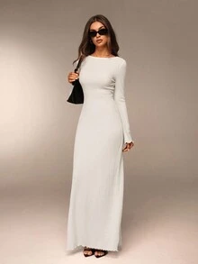 SHEIN Forever 21 休闲纯色喇叭袖连衣裙 - 白色 - 查看 7