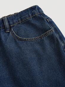 SHEIN Tall CURVE 大码秋冬万圣节圣诞节可爱街头风生日机场商务休闲女装乡村复古保守老钱商务休闲女装工作教师女装教堂女装保暖内衬牛仔裤女装高腰口袋阔腿宽松休闲百搭蓝色牛仔裤百搭大码高腰蓝色牛仔裤日常时尚 - 藍色 - 查看 4