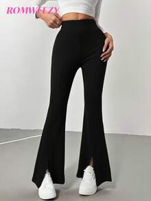 SHEIN 青少年女孩休闲喇叭裤，侧开衩，百搭别致学院风长裤