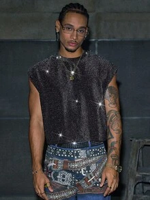 AXEPEAK 男士全印花圆领休闲时尚户外上衣 - 黑色 - 查看 5