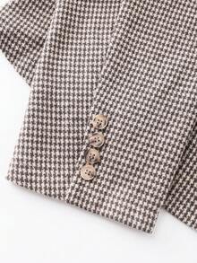 GlowEve CURVE 大码女式秋季千鸟格翻领长袖单排扣优雅西装外套，适合女士冬季穿着 - 咖啡棕 - 查看 4