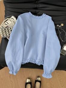 SHEIN Frenchy Women's Casual Solid Color Frill Trim Tie Front Shirt,Fall Clothes For Women ,Elegant Blouse For Party ,Wedding Guest Blouses For Women,Party Blouses ,Going Out Blouses ,Blouses For Civil Wedding ,Elegant Blouses For Women, Chic Blouses Winter Spring - Multicolor - View 2