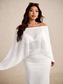 Elaquor 大码女式纯色露肩蝙蝠袖宽松时尚上衣 - 白色 - 查看 2