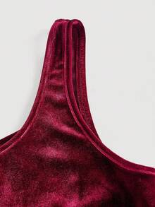 SHEIN MOD 泡泡下摆勃艮第天鹅绒迷你连衣裙 - 酒紅色 - 查看 3