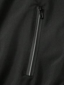Manfinity Homme 男士流行夹克，INS风时尚拉链轻薄连帽口袋夹克，适合四季搭配和日常穿着，送给男朋友/老公的必备礼物，休闲夹克服饰，春秋季节穿着 - 黑色 - 查看 6