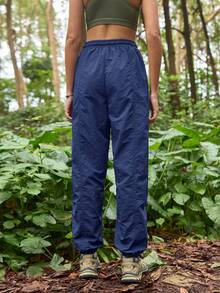 In My Nature Damen-Outdoorhose mit Kordelzug und Taschen, lockere, konische Beinform, hohe Taille, Sporthose, Marineblaue Hose, Wanderhose, Damen, Nylonhose, Damen, Sommerhose für Damen