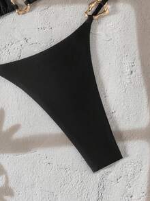 Swim Chiccia Bộ bikini tam giác màu đen hở lưng hở lưng gợi cảm thời trang nữ, màu trơn, đi biển mùa hè - màu đen - Xem 3