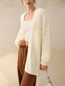 INAWLY Cardigan feminino de malha longa, solto, com ombros caídos, cor sólida, outono/inverno - Branco - Ver 4