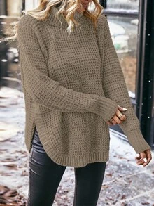 EMERY ROSE Áo len cổ lọ đan hỗn hợp thường ngày (Màu len ngẫu nhiên), Áo len cổ lọ thu/đông Áo len mùa thu Áo len nữ Áo len chui đầu - Lạc đà - Xem 5