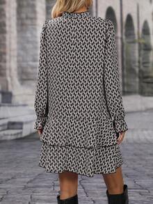 EMERY ROSE Women's All-Over Print Minimalist Long Sleeve Casual Dress