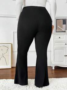 SHEIN Autumn And Winter Plus Size Maternity Solid Color Adjustable Waist Casual Flared Thermal Lined Pants, Autumn/Winter Flare Pants Maternity Pants Plus Size Flare Pants Maternity Clothes Pregnancy Pants