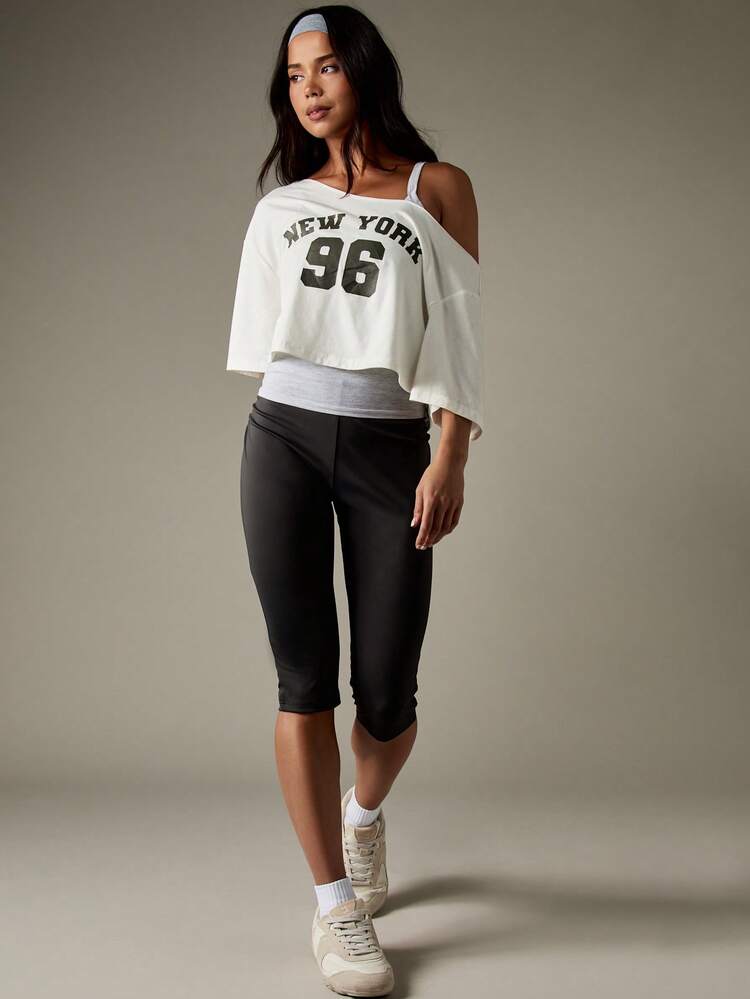MISSGUIDED Leggings a vita alta arricciati, pantaloni attillati senza cuciture, a 3/4, abbigliamento sportivo