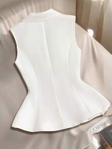 Franclia Women's Spring/Summer French V-Neck Precision Bow Buttoned Sleeveless Design Waisted A-Line White Blazer - White - View 2