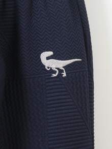 2 件套可爱卡通印花拉链连帽衫夹克和裤子套装，休闲街头滑板舒适秋冬，圣诞节 - 寶藍色 - 查看 6